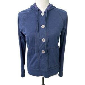 J.Crew Blue Button Front Hoodie 100% Cotton French Terry Small